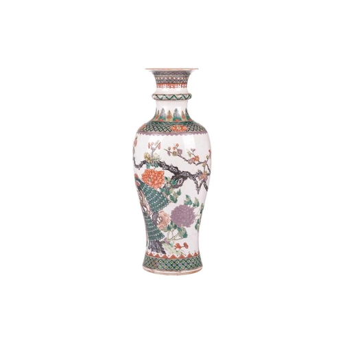 88 - A large Chinese Famille Verte baluster vase, Qing Dynasty, late19th century, painted with a pair of ... 