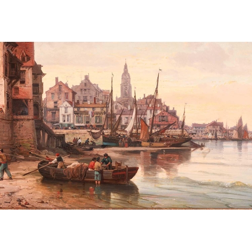 18 - Charles Euphraise Kuwasseg (French 1833 - 1904) A Busy French Coastal Town signed and dated 'C. Kuwa... 