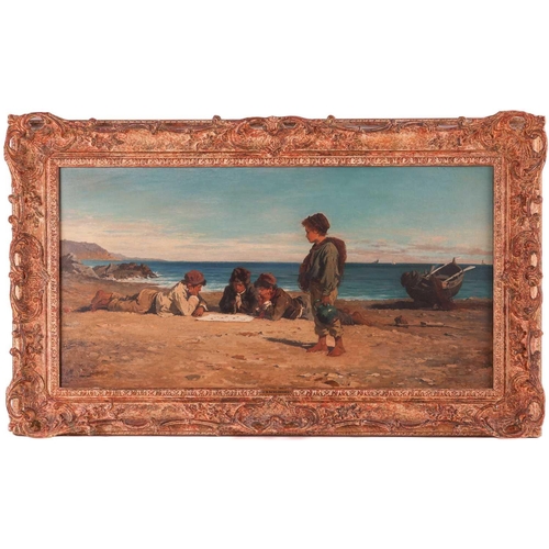 26 - Carl Schloesser (1832 - 1914) Italian Fisher Boys on the Beach signed 'Carl Schloesser' (lower right... 