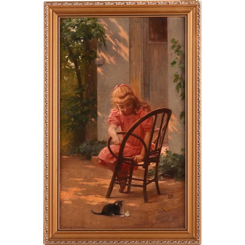 40 - Louise Mercier (French 1862 - 1925) Girl playing with a kitten signed Louise Mercier (lower left) an... 