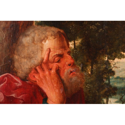 7 - Attributed to Jan Swart Van Groningen (Dutch c.1500-c.1560) A hermit, possibly St Jerome, in a oil o... 