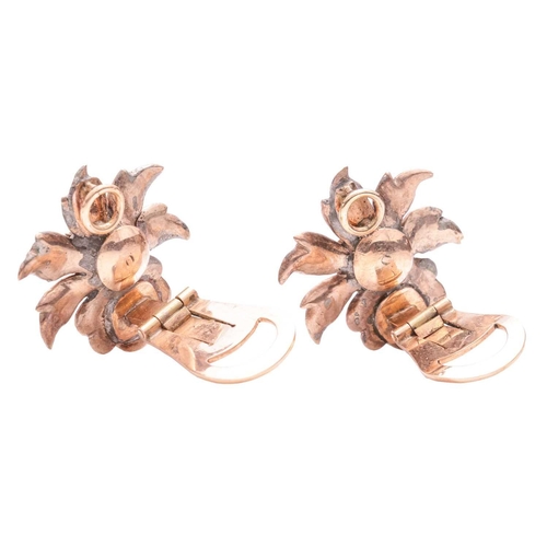 105 - A pair of Ottoman diamond clip-on earrings, circa 1900s, of iris form, encrusted with rose-cut diamo... 