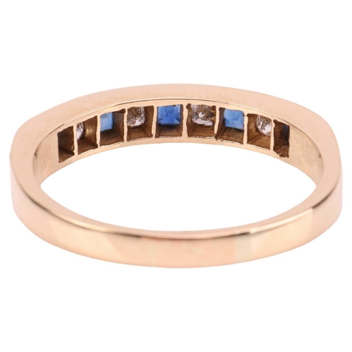 115 - A sapphire and diamond half-hoop ring, featuring four princess-cut diamonds, alternating with five c... 