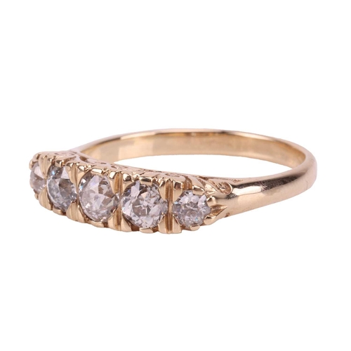 122 - An old-cut diamond half-hoop ring in 9ct gold, comprising five graduated old-cut diamonds with an es... 