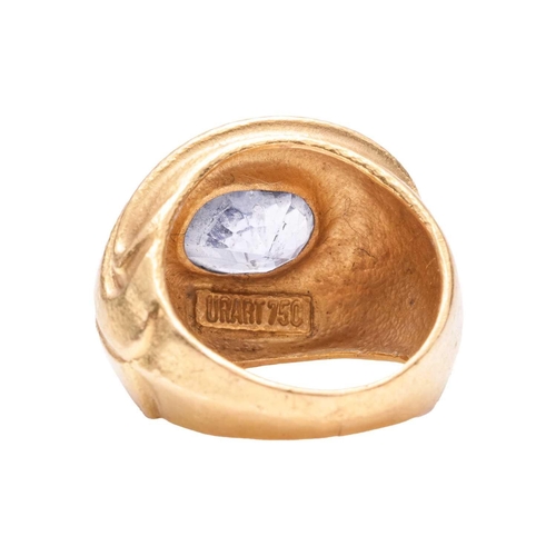 125 - A sapphire dress ring, centred with an oval-cut sapphire in pale purplish-blue, approximately measur... 