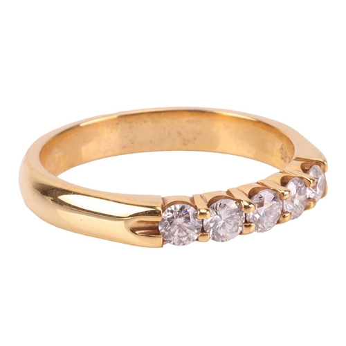 133 - A diamond-set five-stone ring, featuring five round brilliant diamonds, measuring approximately 3mm ... 