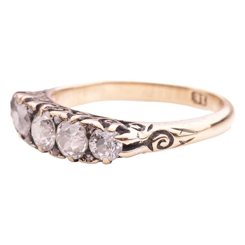 153 - An old-cut diamond half-hoop ring, comprising five graduated old-cut diamonds, with an estimated tot... 