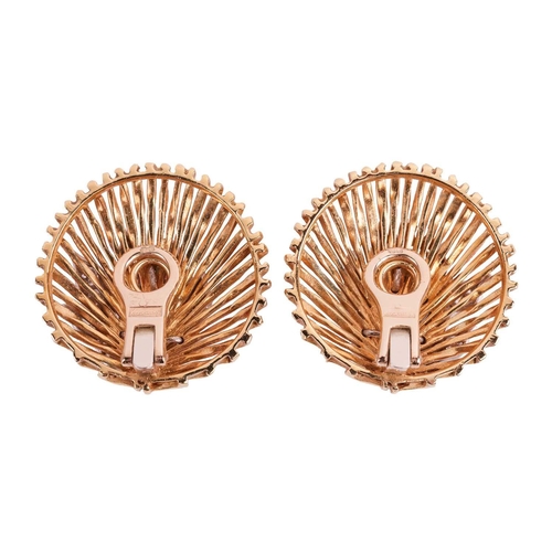 166 - Kutchinsky - a pair of diamond clip-on earrings, set in 18ct gold, of circular form, constructed wit... 