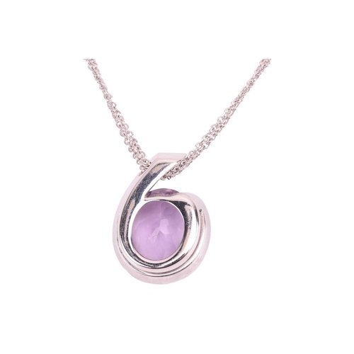 189 - Boodles - a Sonata pendant on chain set with amethyst and diamond, centred with an oval-cut amethyst... 