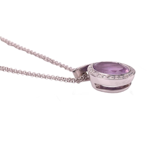 189 - Boodles - a Sonata pendant on chain set with amethyst and diamond, centred with an oval-cut amethyst... 