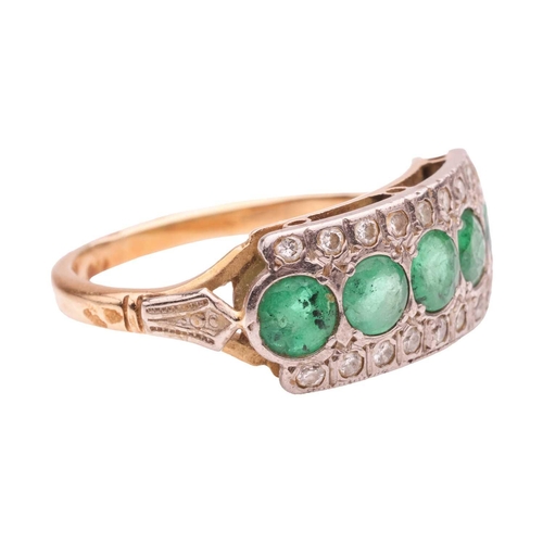 192 - An emerald and diamond-set dress ring, with five circular-cut emeralds measuring approximately 3.5mm... 