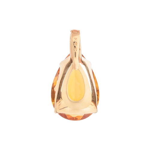 208 - A large citrine pendant, featuring a large pear-cut citrine of 31.0 x 20.0 x 11.6 mm, in a claw-sett... 