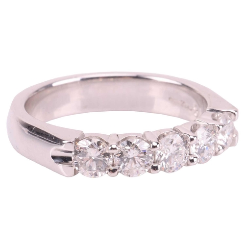 231 - A five-stone diamond ring, featuring five round brilliant diamonds, measuring approximately 3.4mm ea... 