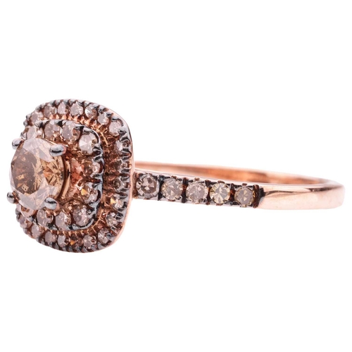 237 - A brown diamond cluster ring in 9ct rose gold, centred with a round brilliant-cut diamond in claw se... 