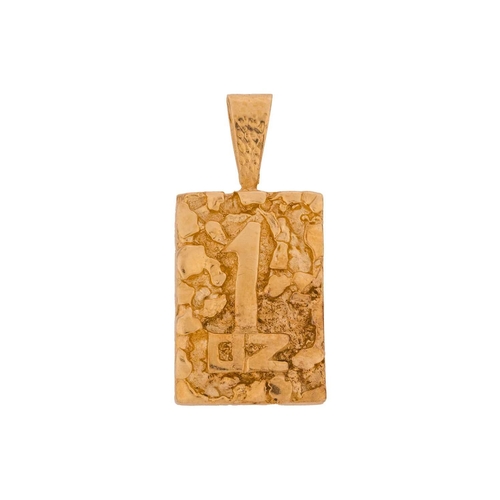 243 - A '1oz' pendant, of a cast rectangular form, depicting the number '1oz' on a textured ground, to a t... 