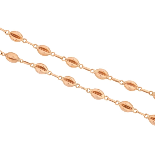 250 - A coffee bean link necklace, comprising a series of coffee bean links alternating with a textured an... 