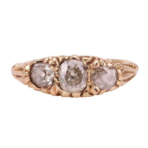 254 - An early 20th-century half-hoop ring, set with three old-cut diamonds, the largest measuring approxi... 