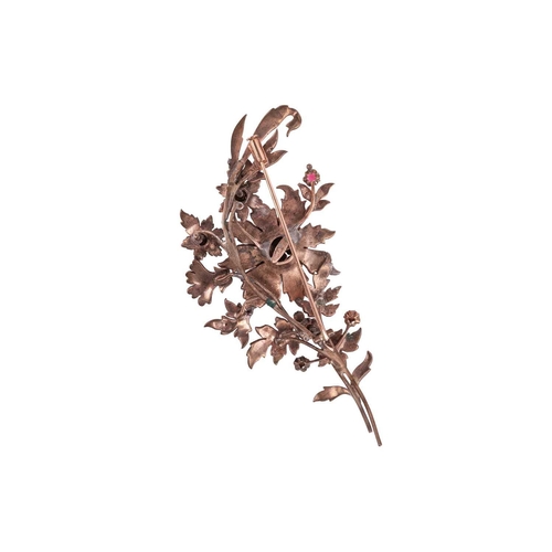 257 - A late Ottoman floral spray brooch, composed of raised flowerhead clusters and foliate motifs, set t... 