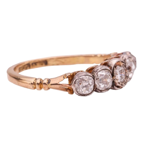 259 - A five-stone diamond-set ring, featuring four old-cut diamonds and one round brilliant diamond, with... 