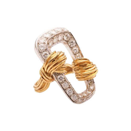 263 - Kutchinsky - a diamond-set cocktail ring, set in 18ct gold, of trapezoidal buckle form, encrusted wi... 