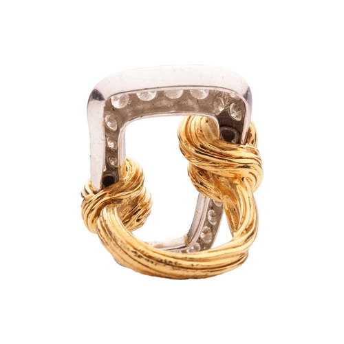 263 - Kutchinsky - a diamond-set cocktail ring, set in 18ct gold, of trapezoidal buckle form, encrusted wi... 