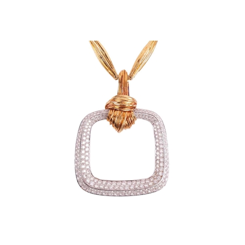 264 - Kutchinsky - a diamond-set long necklace, set in 18ct gold, in knot design, the trapezoidal pendant ... 