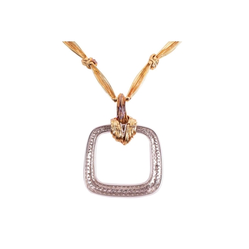 264 - Kutchinsky - a diamond-set long necklace, set in 18ct gold, in knot design, the trapezoidal pendant ... 