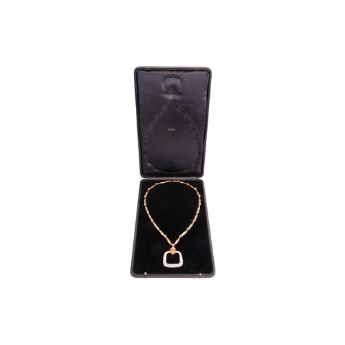 264 - Kutchinsky - a diamond-set long necklace, set in 18ct gold, in knot design, the trapezoidal pendant ... 