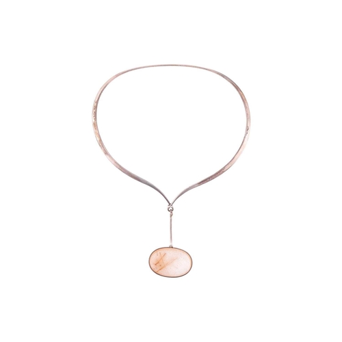 271 - Georg Jensen - a silver 'Neck Ring' with rutilated quartz drop pendant, comprising a streamlined ten... 