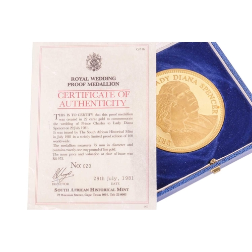 272 - A Royal wedding commemorative proof medallion of Prince Charles and Lady Diana Spencer, issued by th... 