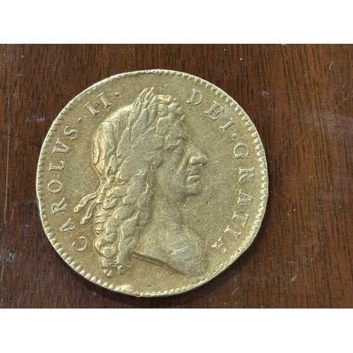 273 - Charles II (1660-85), gold Five Guinea coin, 1683, designed by John Roettiers, obverse with right-fa... 