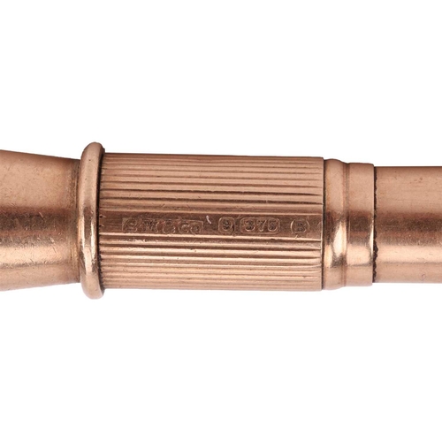 274 - A 9ct gold cigar piercer by Sampson Mordan & Co., of tapered form with grooved barrel, spring mechan... 