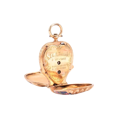 324 - A Swiss enamel pendant watch the engraved yellow metal basket with polychrome Swiss enamel flowers, ... 