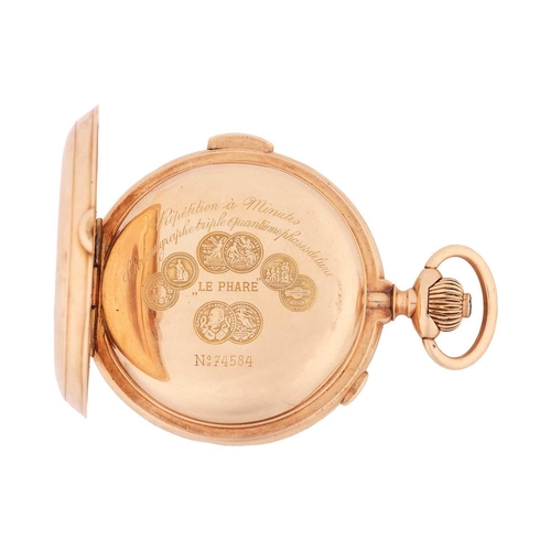 328 - La Phare - a fine 14-carat gold cased minute repeating keyless chronograph pocket watch Number 74584... 