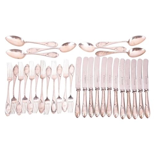 347 - Julius Lemor of Breslau, a Jugendstil part canteen of 800 standard silver flatware and cutlery, the ... 