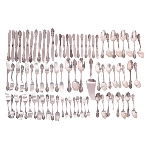 349 - A canteen of Wallace, Grande Baroque pattern flatware; comprising; twelve table forks; twelve desser... 