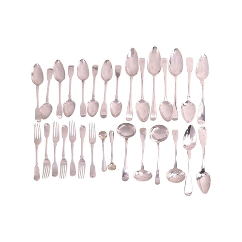 353 - A quantity of Georgian and Victorian silver flatware, mostly fiddle pattern comprising four Old Engl... 