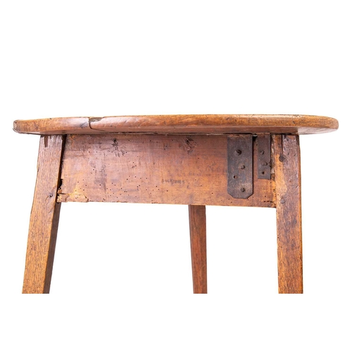 133 - An early 19th-century rustic elm cricket table with a planked top of good mellow colour, the base wi... 