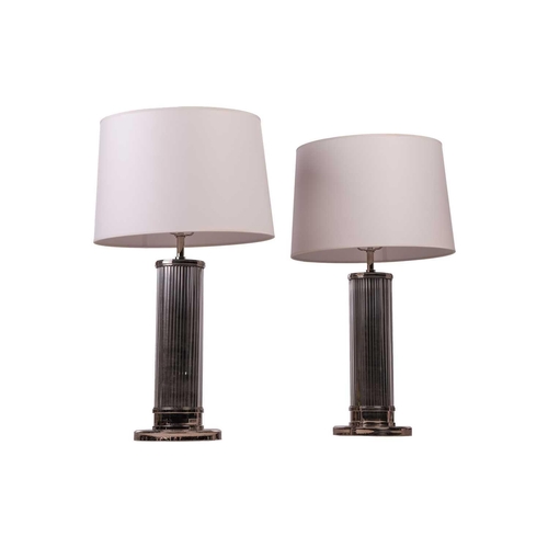 136 - Ralph Lauren Collection; a pair of 'Allen' table lamps, contemporary, in polished nickel with glass ... 