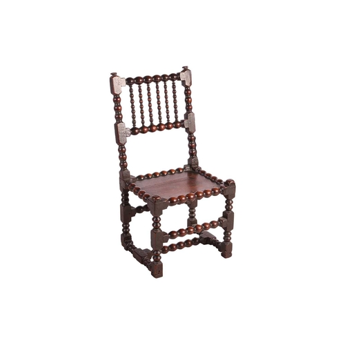 108 - A William III bobbin-turned oak back stool with a floating panel seat, the underframe of conforming ... 