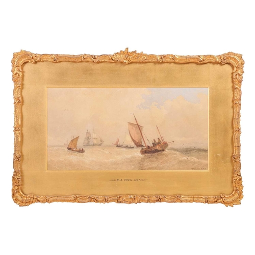 11 - Willliam Adolphus Knell (1801-1875), seascape, watercolour, signed to lower right corner, 24 cm x 47... 