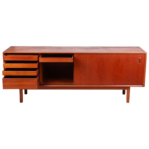 113 - A composite suite of mid-century teak and teak effect furniture, comprising a sideboard, extending d... 