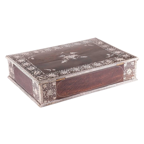 134 - An 18th-century Vizagapatam worked Macassar ebony and penworked ivory Anglo-Indian deed box, the top... 