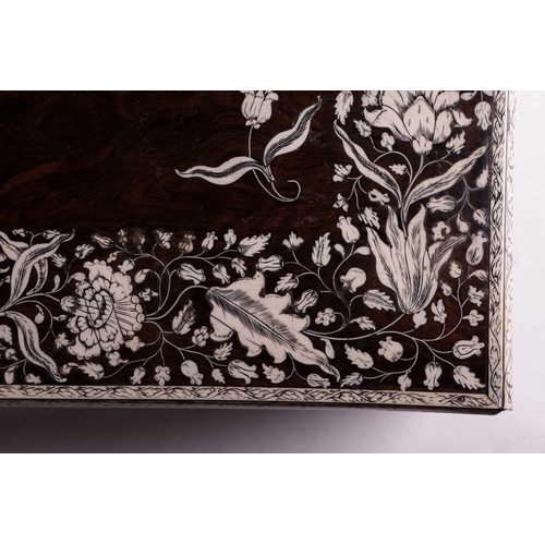 134 - An 18th-century Vizagapatam worked Macassar ebony and penworked ivory Anglo-Indian deed box, the top... 