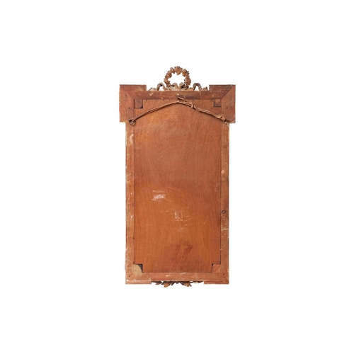 140 - An Edwardian carved wood and gilt gesso pier glass with an inverted breakfront outline with rose gar... 