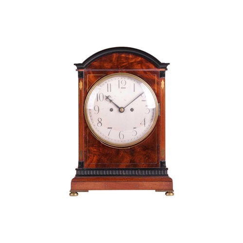 148 - An early 20th-century mahogany cased twin fusee 8-day bracket clock, with an arched top, fitted a si... 