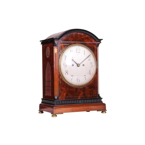 148 - An early 20th-century mahogany cased twin fusee 8-day bracket clock, with an arched top, fitted a si... 