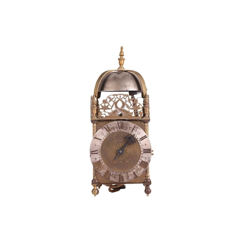 150 - A part late 17th-century brass, 30-hour lantern clock, by an undescribed maker, with urn finial cast... 