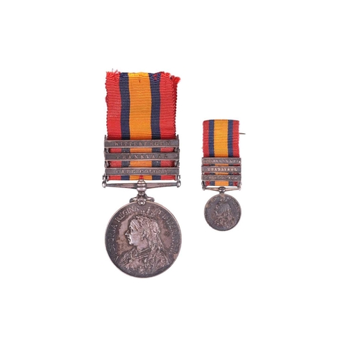 229 - A Victoria South Africa war medal with ribbon and 3 bars, together with conforming miniature, named ... 