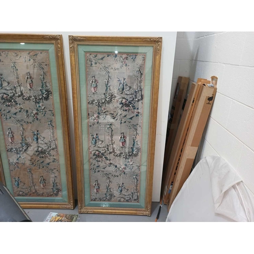 235 - A pair of scarce French 18th-century panels 'Chinoiserie' block printed wallpaper panels in the mann... 